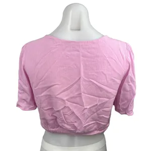 Abercrombie & Fitch Pink Twist Front V-Neck Flutter Sleeve Crop Top Blouse Sz M thumbnail 2
