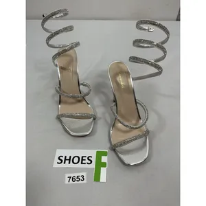 Womans Excellent Bonnibel Spiral Coil Wrap Strappy Stiletto Sandals 9 Silver thumbnail 2