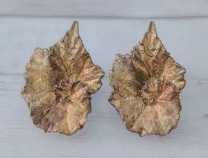 Vintage Clip On Earrings 1 & 1/8" Fall Tones Leaf Like - Tarnished? thumbnail 1