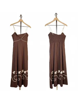 Mon Renn Fresco Embroidered Sundress Maxi Dress Summer Linen Cotton Size Medium thumbnail 4