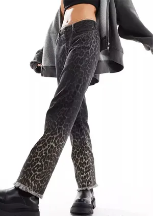 All Saints Gray Leopard Print Jeans 27 High rise Straight Leg Denim Cropped Rock thumbnail 1