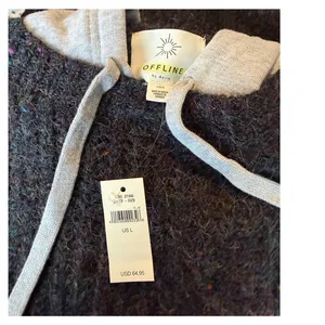 Aerie OFFLINE Oversized Speckled Knit Hooded Sweater Size L NWT thumbnail 5