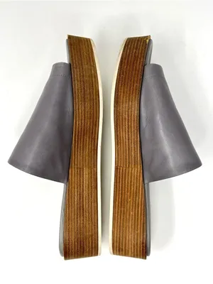 Vince Saskia Truffle Gray Leather Stacked Wood Platform Slide Sandals EU 40 US 9 thumbnail 3