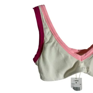 L*Space Lala White Pink Colorblock Sporty V-Neck Bikini Swimsuit Top Size M thumbnail 6