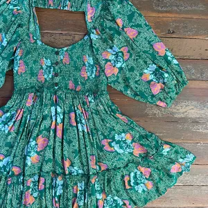 Free People Endless Summer Picnic Emerald Green Floral Boho Mini Dress - Sz S 🧡🎀 thumbnail 12