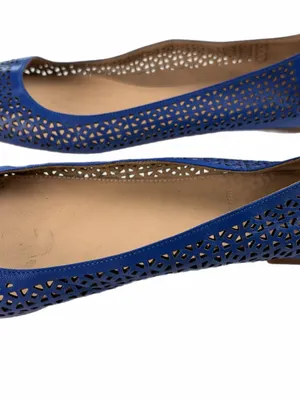 J. CREW Nora Bright Royal Blue Perforated Leather Ballet Flats Italy Size 8.5 thumbnail 6