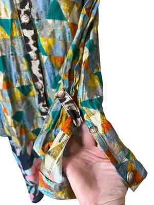 John Mark Tunic Blouse Bird Jungle Print Collared Long Sleeve Button Down Tunic thumbnail 4