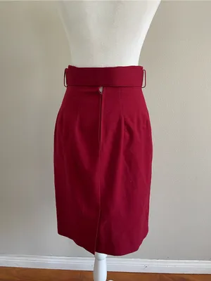 Ann Taylor Burgundy Wool Pencil Skirt with Round Buckle Belt thumbnail 5
