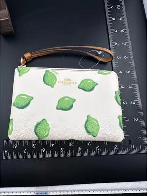 Coach Wristlet with Green Lime Print on White Leather thumbnail 5