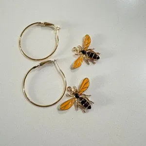 Bee Dangle Hoop Earrings Gold Insect Drop Statement Enamel Jewelry Gift‎ new thumbnail 5