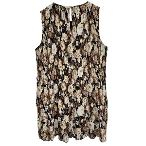 Abercrombie & Fitch Black Brown Cream Floral Pleated Sleeveless Dress Size M thumbnail 2