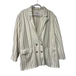 Old Navy Linen Blend Blazer Nautical Coastal Double Breasted Striped Navy XXL thumbnail 2