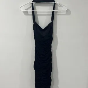 Oh Polly Black Glitter Ruched Maxi Dress US 0 Y2K 2000s Bodycon Cowl Neck thumbnail 5