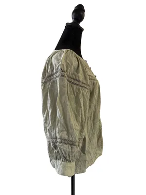 Anthropologie Womens Medium Green Textured Cotton Lace Boho Peasant Blouse Top thumbnail 2