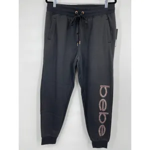 Bebe Womens Black Jogger Sweatpants Fleece Activewear Pants Rhinestones NEW 1X thumbnail 10