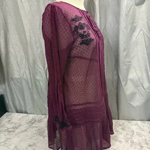 Free People maroon and Black enroidered sheer Jocelyn tunic top thumbnail 12