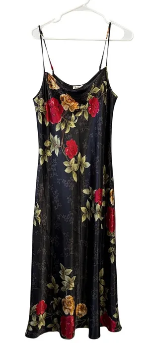 Vintage Black Floral Cami Dress M Gothic Whimsy Gothic Romantic thumbnail 1