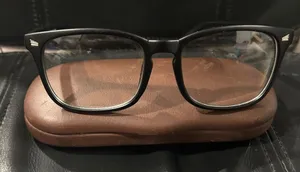 Black Square Glasses with Brown Case. Clear lens ready to wear. thumbnail 1