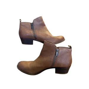 Lucky Brand Basel Ankle Bootie Women’s 9.5 Brown Leather Heeled Boot Double Zip thumbnail 3