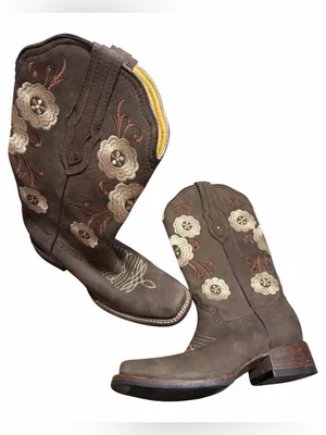 Tronco Viejo Brown Embroidered Floral Square Toe Cowgirl Cowboy Boots Size 7 thumbnail 2