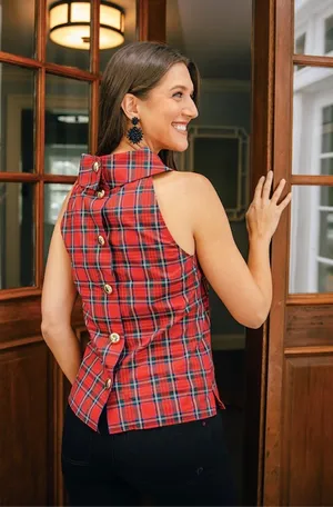 Sail to Sable Red Plaid Button-Back Blouse thumbnail 1