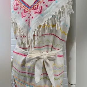 Amanda Uprichard White Fringe Knit Dress with Pink & Multicolor Embroidery thumbnail 10
