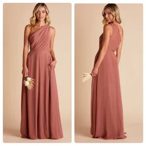 Birdy Grey Kira Chiffon One Shoulder Bridesmaid Maxi Dress Chiffon Desert Rose S thumbnail 2