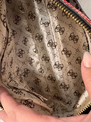 Vintage Guess Y2K Grey Animal Print Red Faux Leather Accent Barrel Shoulder Bag thumbnail 5