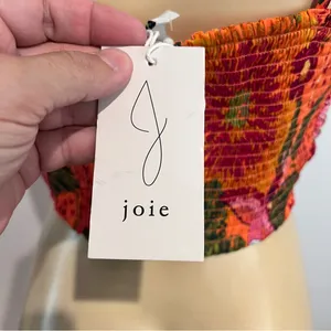 New Joie Floral Crop Top Sz L Smocked Camisole Orange Flower NWT thumbnail 5