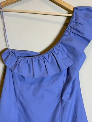 ASTR The Label One Shoulder Ruffle Mini Dress Womens Large Cobalt Blue Chic NWOT thumbnail 13