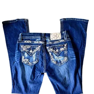 Miss Me Mid~Rise Boot Denim Jeans Sz 29X32.5 Stretch Bling Flap Pockets Distress thumbnail 2