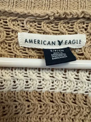 American Eagle Tan & White Striped Open Front Knit Cardigan Sweater Size S thumbnail 3