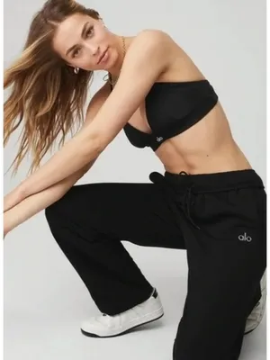 Alo Accolade Straight Leg Sweatpant Black Fleece Sweats Lounge Traveling Joggers thumbnail 4