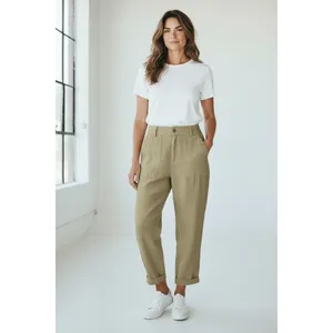 Tahari Womens Olive Green Linen Blend Utility Cargo Pants High Rise Size Medium thumbnail 2