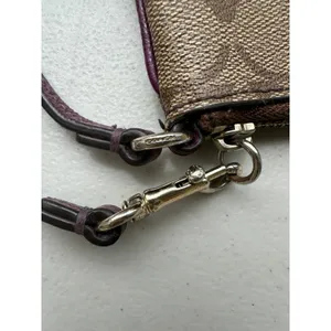 Vintage Coach 8035 Plum Stripe Signature Coated Canvas Zip Top Pouch Wristlet thumbnail 3
