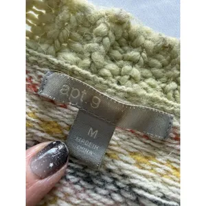 Apt. 9 Cardigan‎ Sweater Womens Medium Green y2k Wool Blend Chunky Knit Striped thumbnail 5