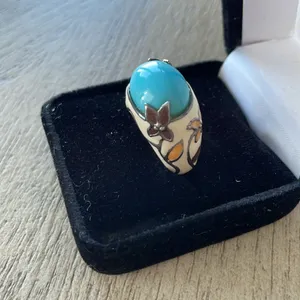 David Sigal Sterling Silver Enamel ring Blue Size 6 thumbnail 3