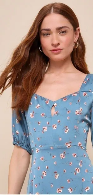 LULUS Floral Chic Retro Satin Flowers Flowy Midi Dress NWT thumbnail 2