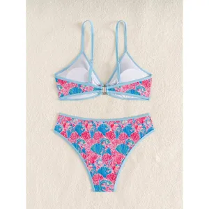 Boutique Women's XS Junior Triangle Bikini O Ring Colorful Two-Piece Swimsuit Fan Floral thumbnail 5