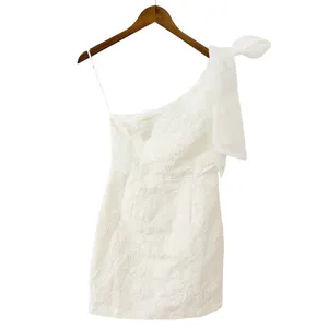 Lulus Unique Perfection White Floral Jacquard One-Shoulder Mini Dress size Small thumbnail 3
