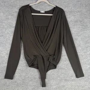 Intimately‎ Free People Size-L/G Bodysuit Olive Turnt Faux Wrap Long Sleeve thumbnail 5