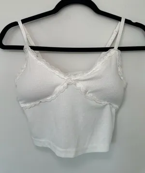 Shein Ribbed Lace Trim Crop Cami Size S White thumbnail 1