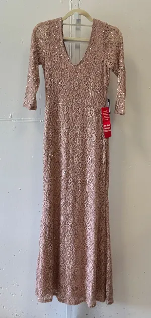 NWT Marina Blush Pink Sequin Lace V-Neck Maxi Gown Dress 6 263560 Wedding Guest thumbnail 1