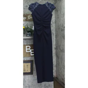 NWT X by Xscape Womens Floral Applique Cap-Sleeve Gown Navy Blue 6 thumbnail 4