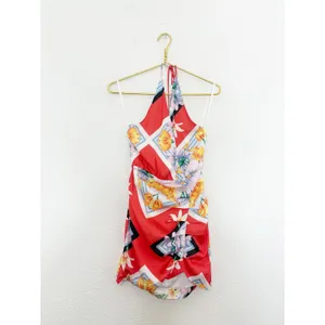 Song Of Style Jemma Mini Dress Size XS Scarf Print Fringe Halter Vacation Satin thumbnail 4