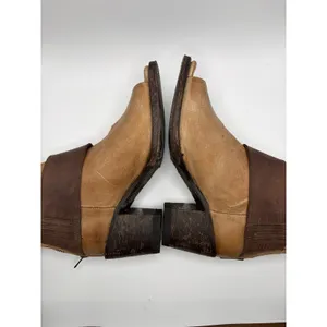 Miss Macie Tan Leather Open Toe Ankle Booties Brown Strap Block Heel 3" Boots 8M thumbnail 6
