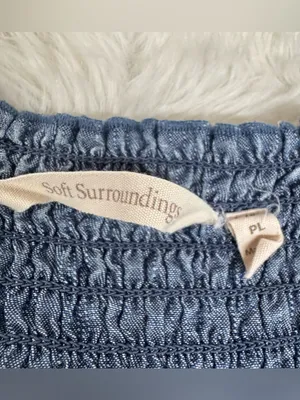 SOFT‎ SURROUNDINGS Smocked Chambray Denim Maxi Dress Large Petite Sleeveless thumbnail 6
