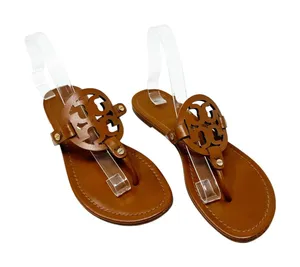 Tory Burch Miller Sandals Women Size 9 Tan Cognac Leather Thong Flats thumbnail 1