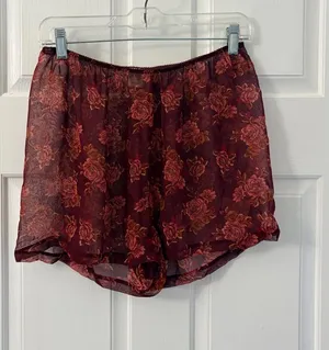 Women's Burgundy Floral Chiffon Athletic Shorts thumbnail 1