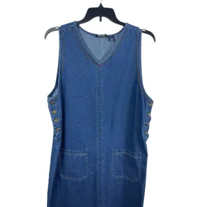 VTG 90s M.P.H. Blues Denim Jumper Dress L Embroidered Animals Safari Pockets NWT thumbnail 2